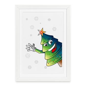 joyeux noël arbre se balance dans la neige - noël - Affiche encadrée (27 × 37 cm) - blanc - Devant
