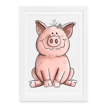 Cochon heureux - Affiche encadrée (27 × 37 cm) - blanc - Devant