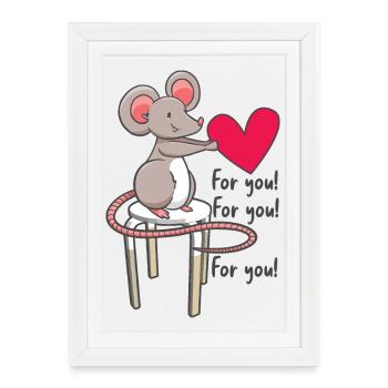 Souris douce avec cœur - Affiche encadrée (27 × 37 cm) - blanc - Devant