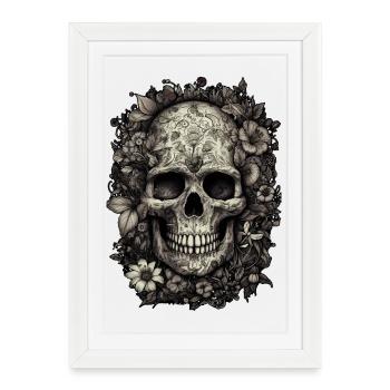 Crâne bohème cool avec tatouages et fleurs - Affiche encadrée (27 × 37 cm) - blanc - Devant