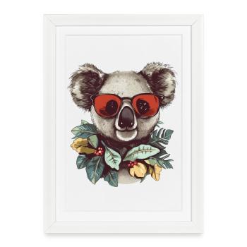 Koala avec lunettes de soleil rouges et couronne de feuilles - Affiche encadrée (27 × 37 cm) - blanc - Devant