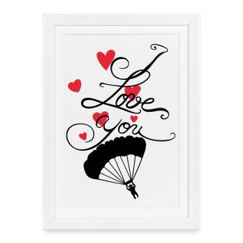 Parachutiste avec lettrage I love you - Affiche encadrée (27 × 37 cm) - blanc - Devant