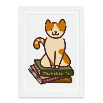 Cat sitting on books - Framed poster (27 × 37 cm) - white - Front