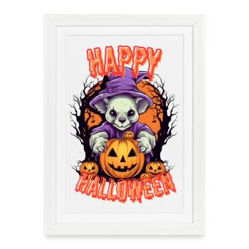Cute Halloween dog with pumpkins - Framed poster (27 × 37 cm) - white - Front