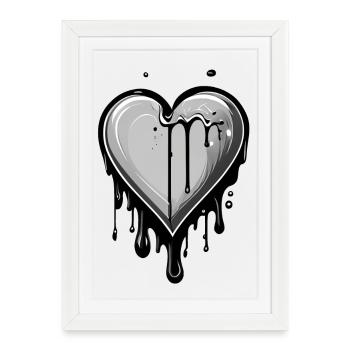 Coeur de Graffiti en fusion avec des gouttes - Affiche encadrée (27 × 37 cm) - blanc - Devant