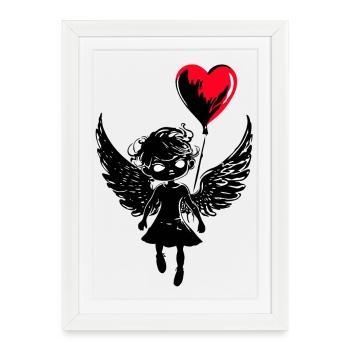 Ballon ange avec cœur - Heartful Creatures - Affiche encadrée (27 × 37 cm) - blanc - Devant