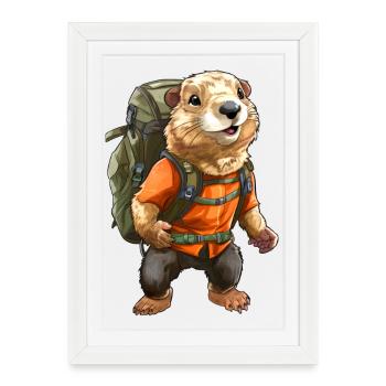 Marmotte Mountaineer / Randonnée Marmottes - Affiche encadrée (27 × 37 cm) - blanc - Devant