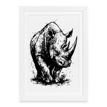 Rhinocéros : Cœur sauvage - Affiche encadrée (27 × 37 cm) - blanc - Devant