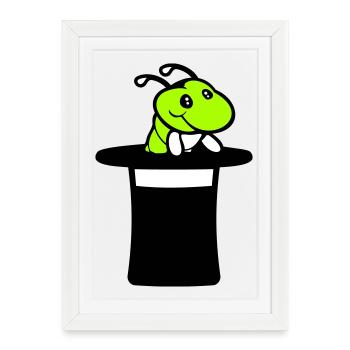 Chenille Chapeau Haut de Forme Magicien Sorcier Tour de Magie Mignon - Affiche encadrée (27 × 37 cm) - blanc - Devant