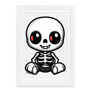 Squelette mignon Halloween bande dessinée - Affiche encadrée (27 × 37 cm) - blanc - Devant