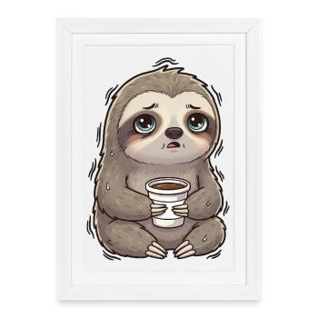 Süßer Faultier Kaffee Kaffeeliebhaber Morgenmuffel - Affiche encadrée (27 × 37 cm) - blanc - Devant