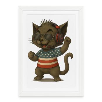 Look DJ chat en style Americana - Affiche encadrée (27 × 37 cm) - blanc - Devant