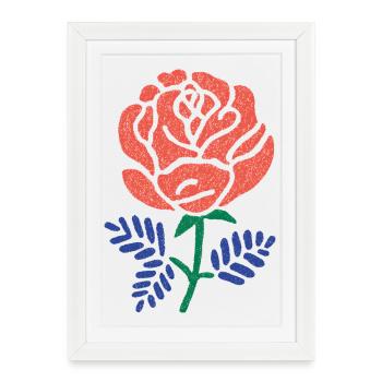 Rose corail aux feuilles bleu-vert - Affiche encadrée (27 × 37 cm) - blanc - Devant