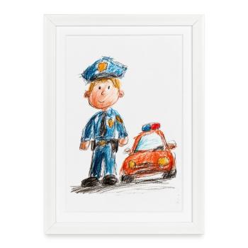 Policier dans un dessin animé pour enfants - Affiche encadrée (27 × 37 cm) - blanc - Devant