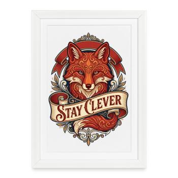 Renard aux ornements – Restez malin - Affiche encadrée (27 × 37 cm) - blanc - Devant