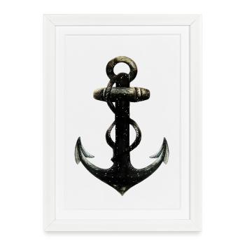 Night Anchorer with Rope Nautical Silhouette - Framed poster (27 × 37 cm) - white - Front