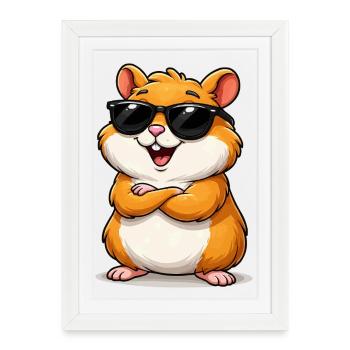 Hamster confiant avec des lunettes de soleil - Affiche encadrée (27 × 37 cm) - blanc - Devant