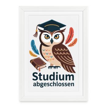 Graduation de la chouette aux plumes colorées - Affiche encadrée (27 × 37 cm) - blanc - Devant