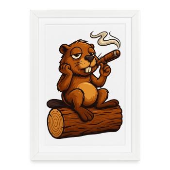 Castor refroidi avec un cigare - Affiche encadrée (27 × 37 cm) - blanc - Devant