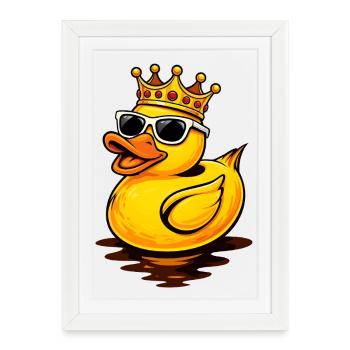 Canard en caoutchouc sympa avec couronne et lunettes de soleil - Affiche encadrée (27 × 37 cm) - blanc - Devant