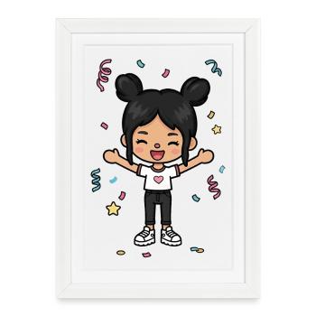 Joyeuse fille Toca avec un t-shirt en cœur - Affiche encadrée (27 × 37 cm) - blanc - Devant