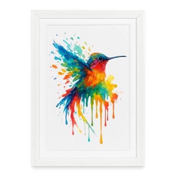 Colibri Watercolor Splash Chroma - Affiche encadrée (27 × 37 cm) - blanc - Devant