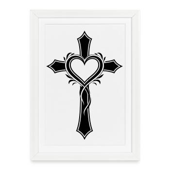 Jésus symbole de croix de cœur - Affiche encadrée (27 × 37 cm) - blanc - Devant