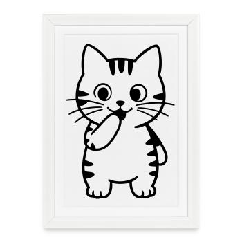 Tiger Cat Standing Silhouette - Framed poster (27 × 37 cm) - white - Front