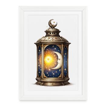 Lanterne Soleil Lune - Affiche encadrée (27 × 37 cm) - blanc - Devant