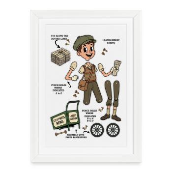 Vintage Newsboy Paper Doll Vendor - Framed poster (27 × 37 cm) - white - Front