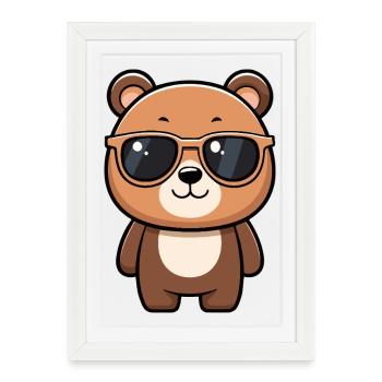 Ourson chic lunettes soleil - Affiche encadrée (27 × 37 cm) - blanc - Devant