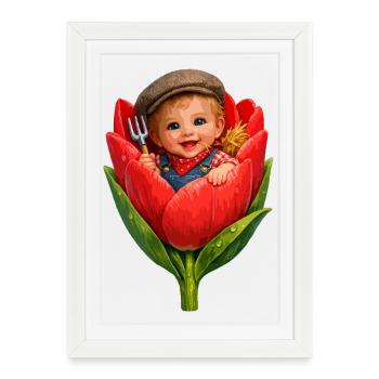 Bébé dans Tulip Bud - Affiche encadrée (27 × 37 cm) - blanc - Devant