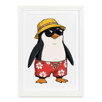Look hawaïen de pingouin de plage - Affiche encadrée (27 × 37 cm) - blanc - Devant