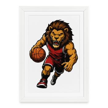 Mascotte du Lion Basketball - Affiche encadrée (27 × 37 cm) - blanc - Devant