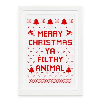 Pull animal de Noël humoristique - Affiche encadrée (27 × 37 cm) - blanc - Devant