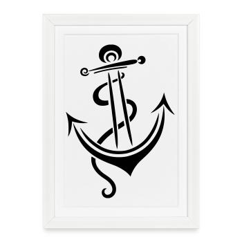 Ancre tatouage Ahoi Capitaine Sportif - Affiche encadrée (27 × 37 cm) - blanc - Devant