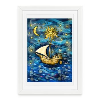 Navire dans l’océan étoilé - Affiche encadrée (27 × 37 cm) - blanc - Devant