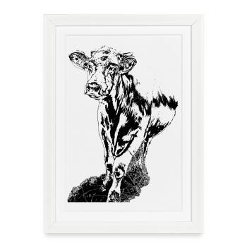 Vache Noir Blanc Bande Dessinée - Affiche encadrée (27 × 37 cm) - blanc - Devant