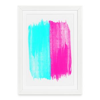 Rose Et turquoise tendance Couleur acrylique Je l’aime - Affiche encadrée (27 × 37 cm) - blanc - Devant