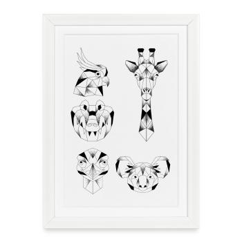 Animaux geometrie origami perroquet crocodile  - Affiche encadrée (27 × 37 cm) - blanc - Devant