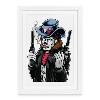 Western Cowboy Revolver Squelette - Affiche encadrée (27 × 37 cm) - blanc - Devant