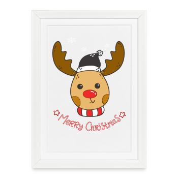 Conception de Noël mignon renne Rudolph - Affiche encadrée (27 × 37 cm) - blanc - Devant