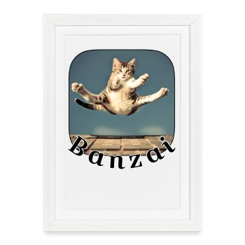 Chat sauteur sur le clavier - Affiche encadrée (27 × 37 cm) - blanc - Devant