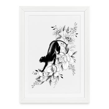panthère noire florale pivoines - Framed poster (27 × 37 cm) - white - Front