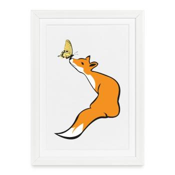 Renard ludique avec papillon - Affiche encadrée (27 × 37 cm) - blanc - Devant