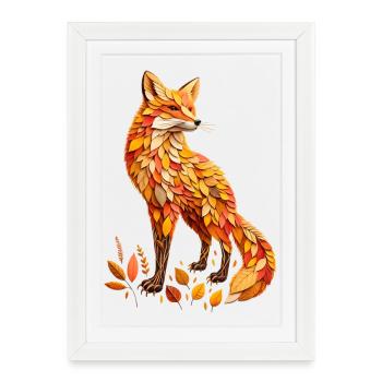 A fox made of different leaves - Framed poster (27 × 37 cm) - white - Front