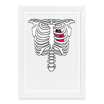 Skeleton rib cage with heart - Framed poster (27 × 37 cm) - white - Front