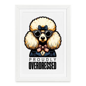 Fièrement trop habillé – Caniche dans un costume élégant - Affiche encadrée (27 × 37 cm) - blanc - Devant