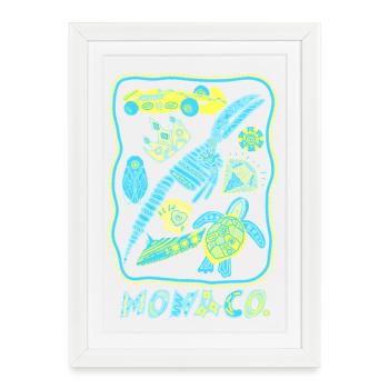 Illustration Monaco riviera française pop art - Affiche encadrée (27 × 37 cm) - blanc - Devant