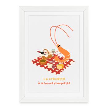 La crevette à la bonne franquette, apéro français - Affiche encadrée (27 × 37 cm) - blanc - Devant